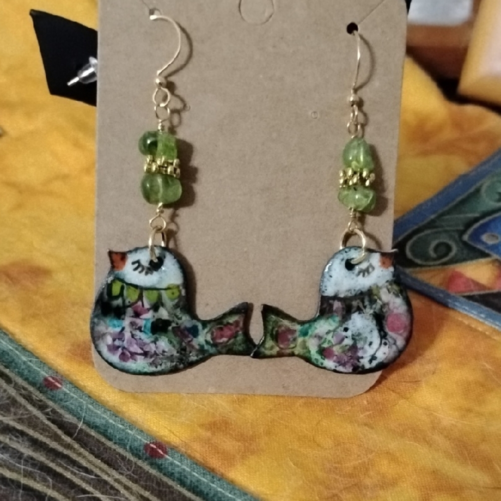 Hand Crafted Colorful Peridot Bird Earrings